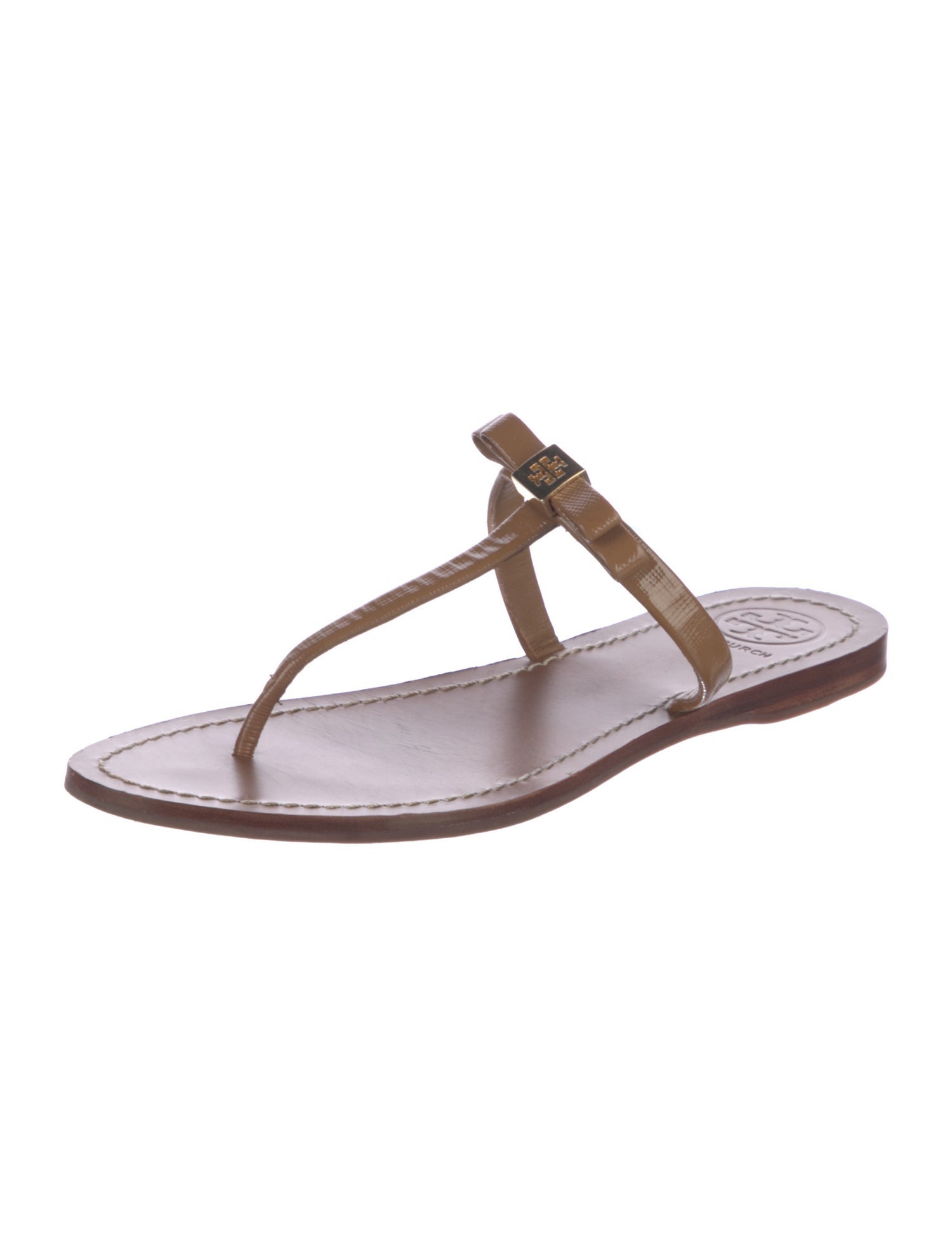 Tory Burch Leather Bow Accents T-Strap Sandals