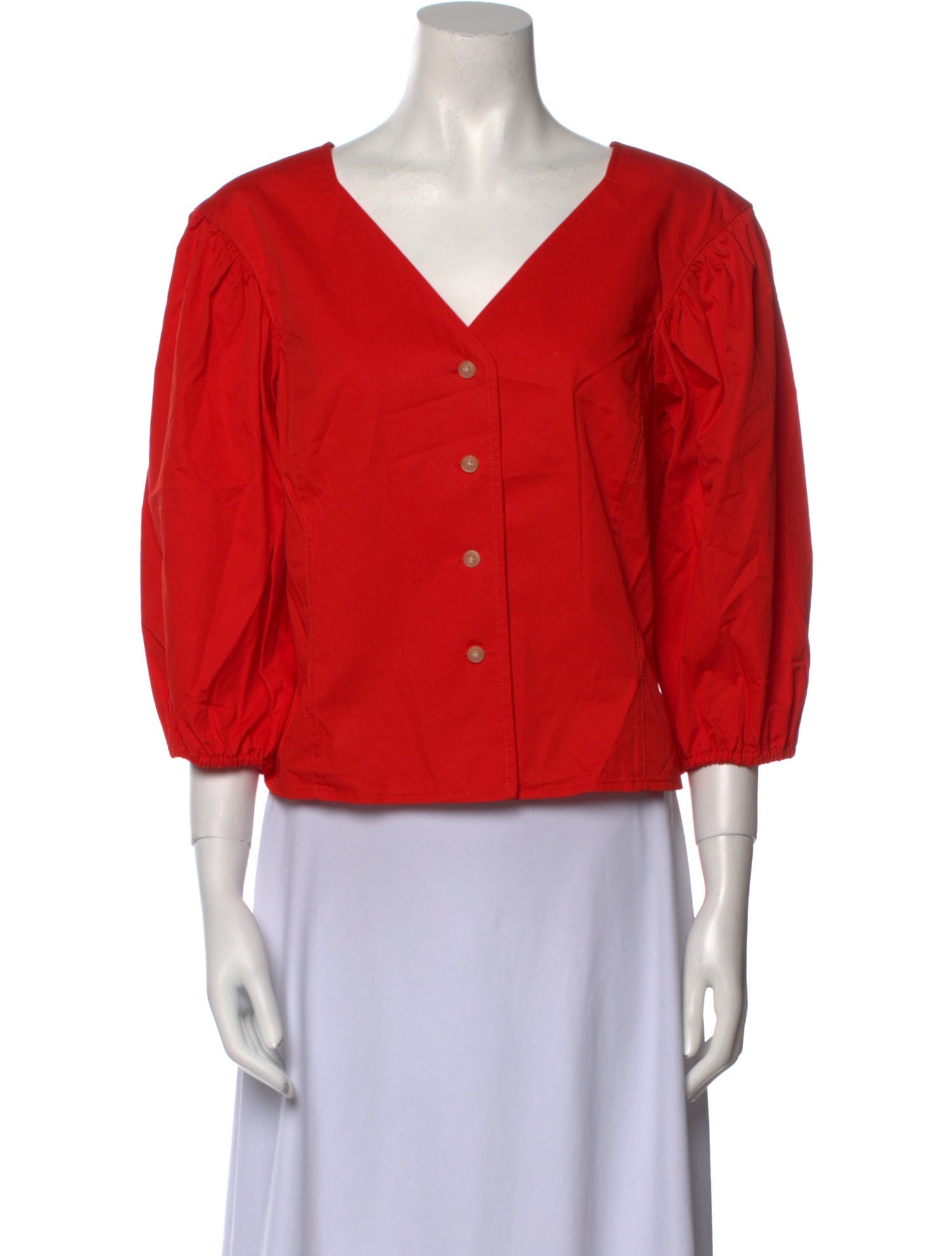 Tory Burch V-Neck Three-Quarter Sleeve Button-Up Top