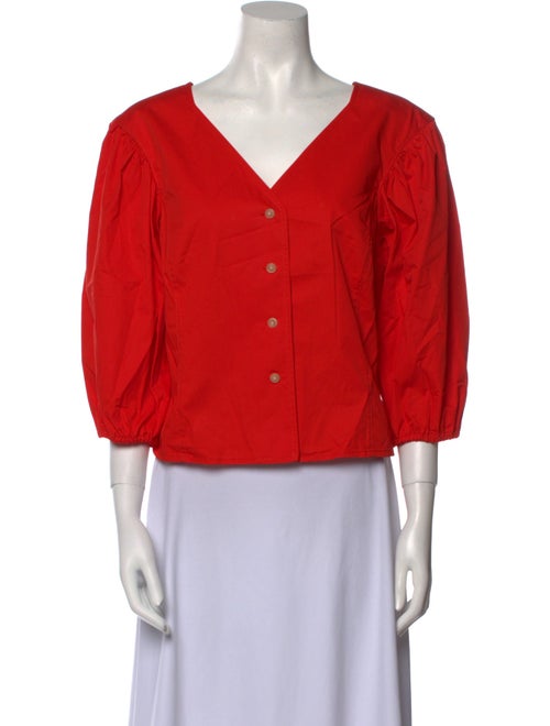 Tory Burch V-Neck Three-Quarter Sleeve Button-Up Top