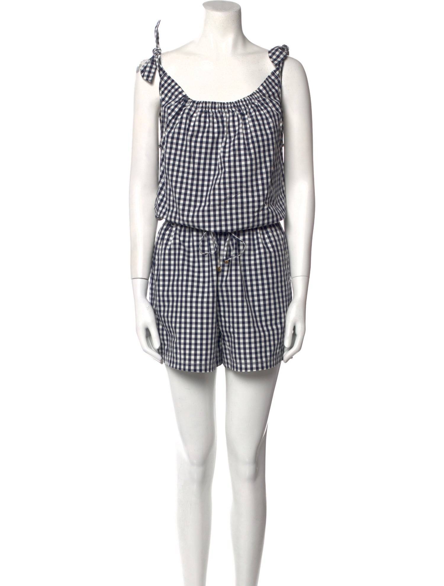 Tory Burch Plaid Print Scoop Neck Romper