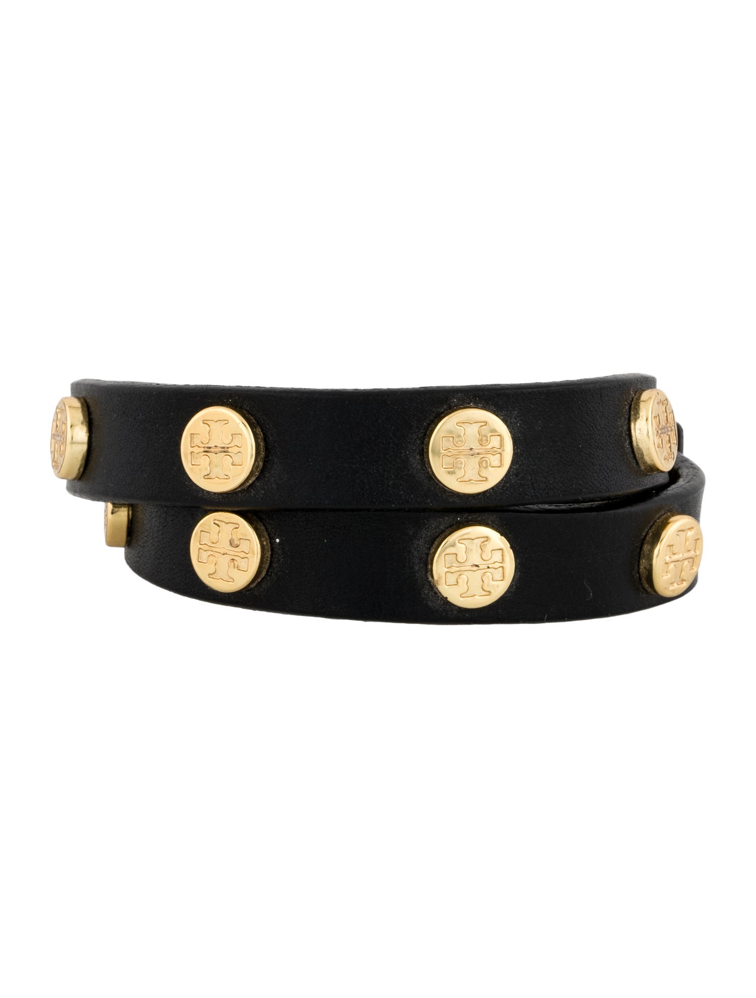 Tory Burch Leather Logo Studded Double Wrap Bracelet