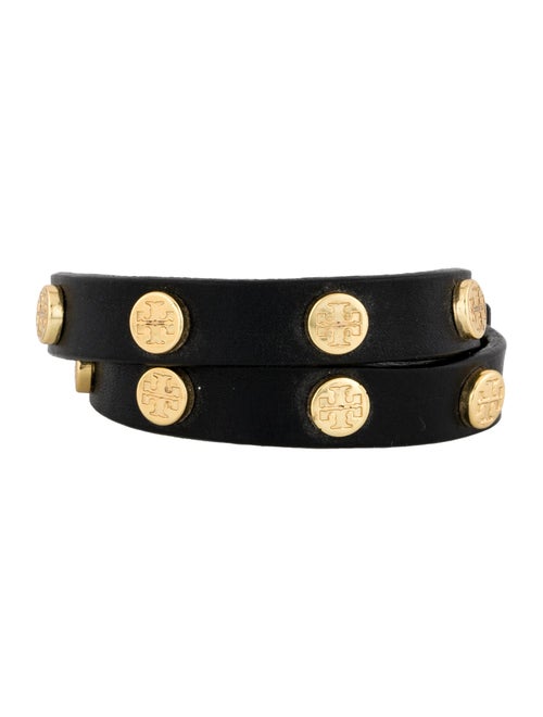 Tory Burch Leather Logo Studded Double Wrap Bracelet
