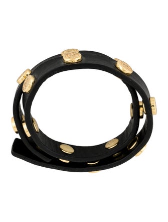 Tory Burch Leather Logo Studded Double Wrap Bracelet