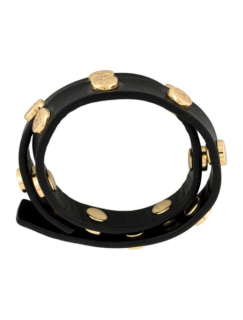 Tory Burch Leather Logo Studded Double Wrap Bracelet