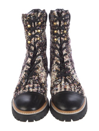 Tory Burch Tweed Tweed Pattern Combat Boots