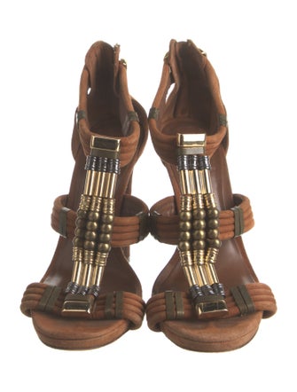 Tory Burch Suede Beaded Accents T-Strap Sandals