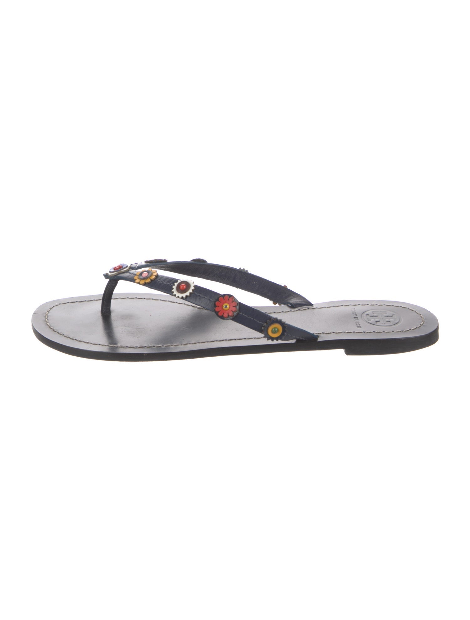Tory Burch Signature Logo Leather Flip Flops