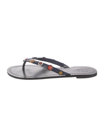 Tory Burch Signature Logo Leather Flip Flops