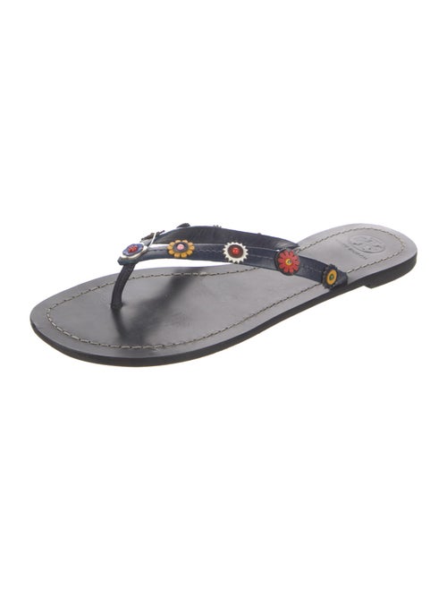 Tory Burch Signature Logo Leather Flip Flops