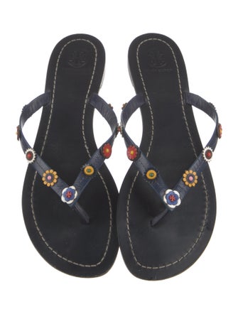 Tory Burch Signature Logo Leather Flip Flops
