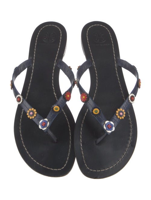 Tory Burch Signature Logo Leather Flip Flops