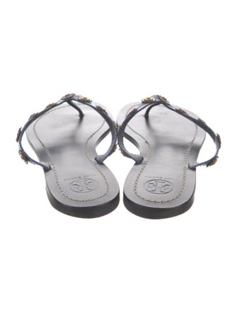 Tory Burch Signature Logo Leather Flip Flops