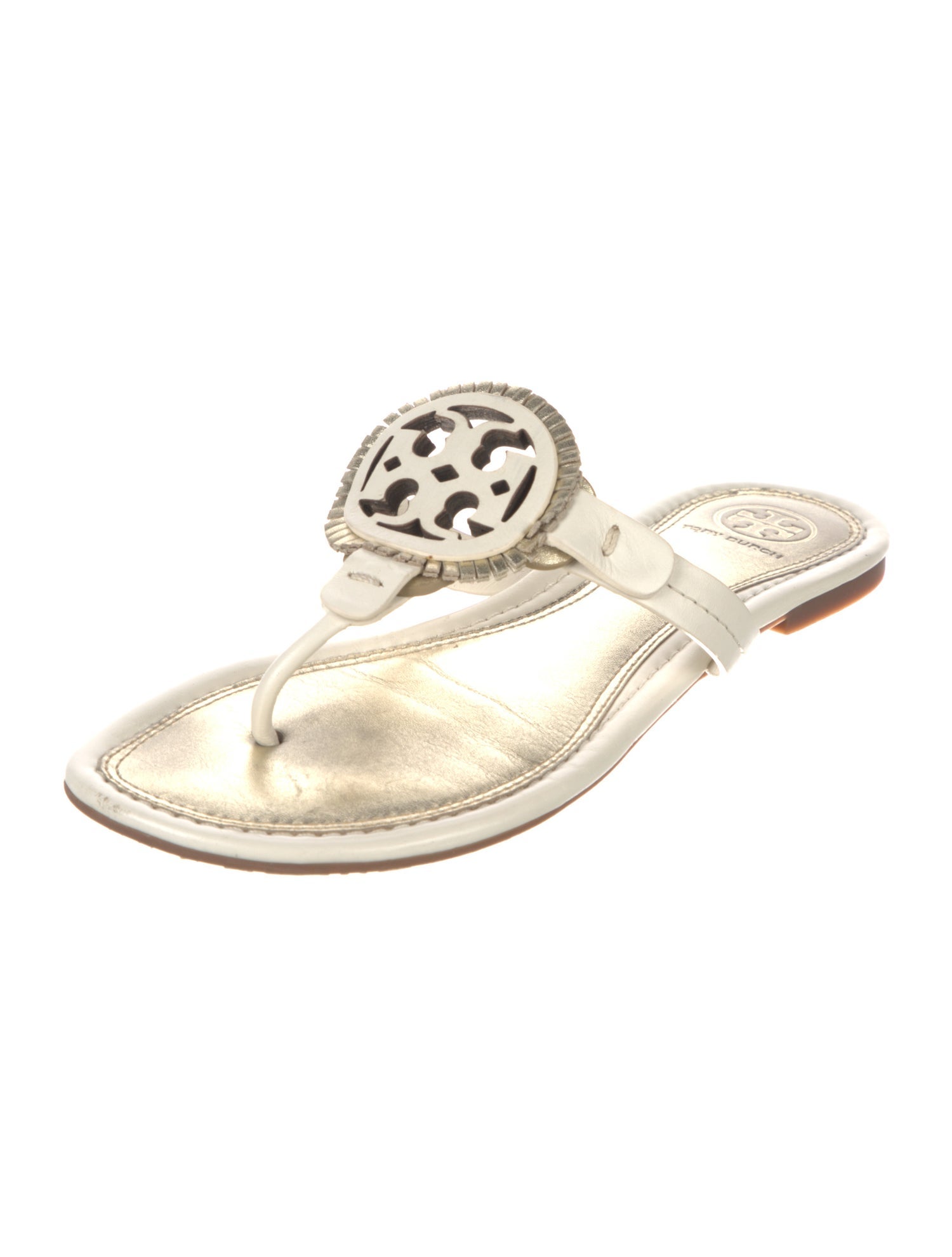 Tory Burch Leather Fringe Trim Accent Slides