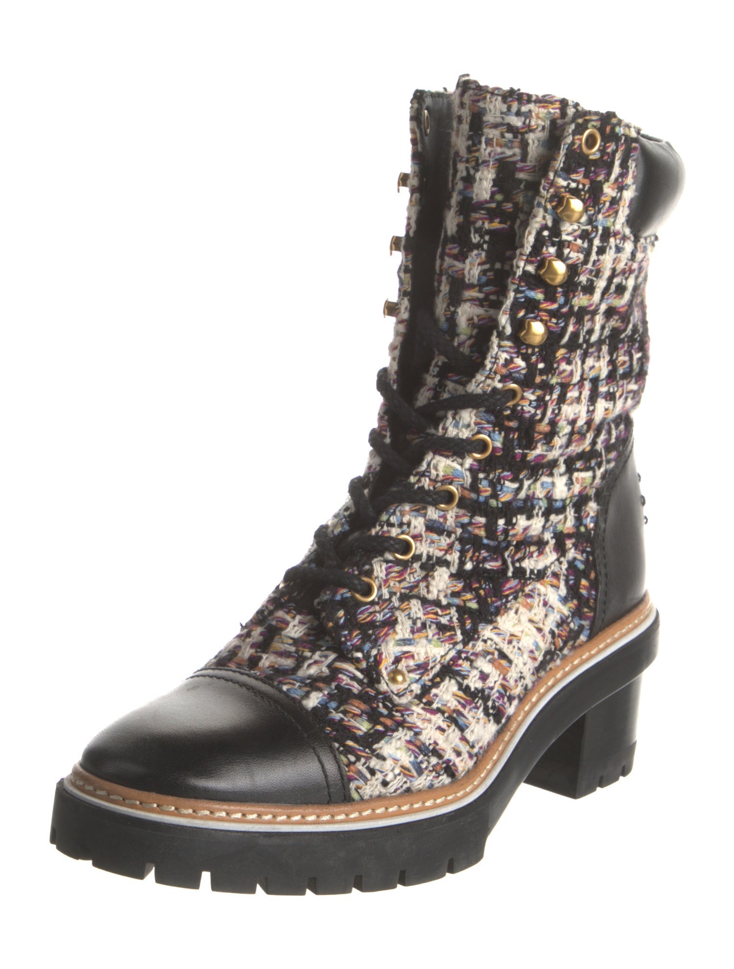 Tory Burch Tweed Tweed Pattern Combat Boots