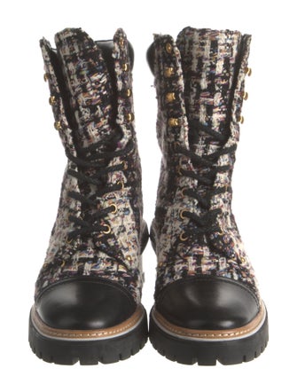Tory Burch Tweed Tweed Pattern Combat Boots