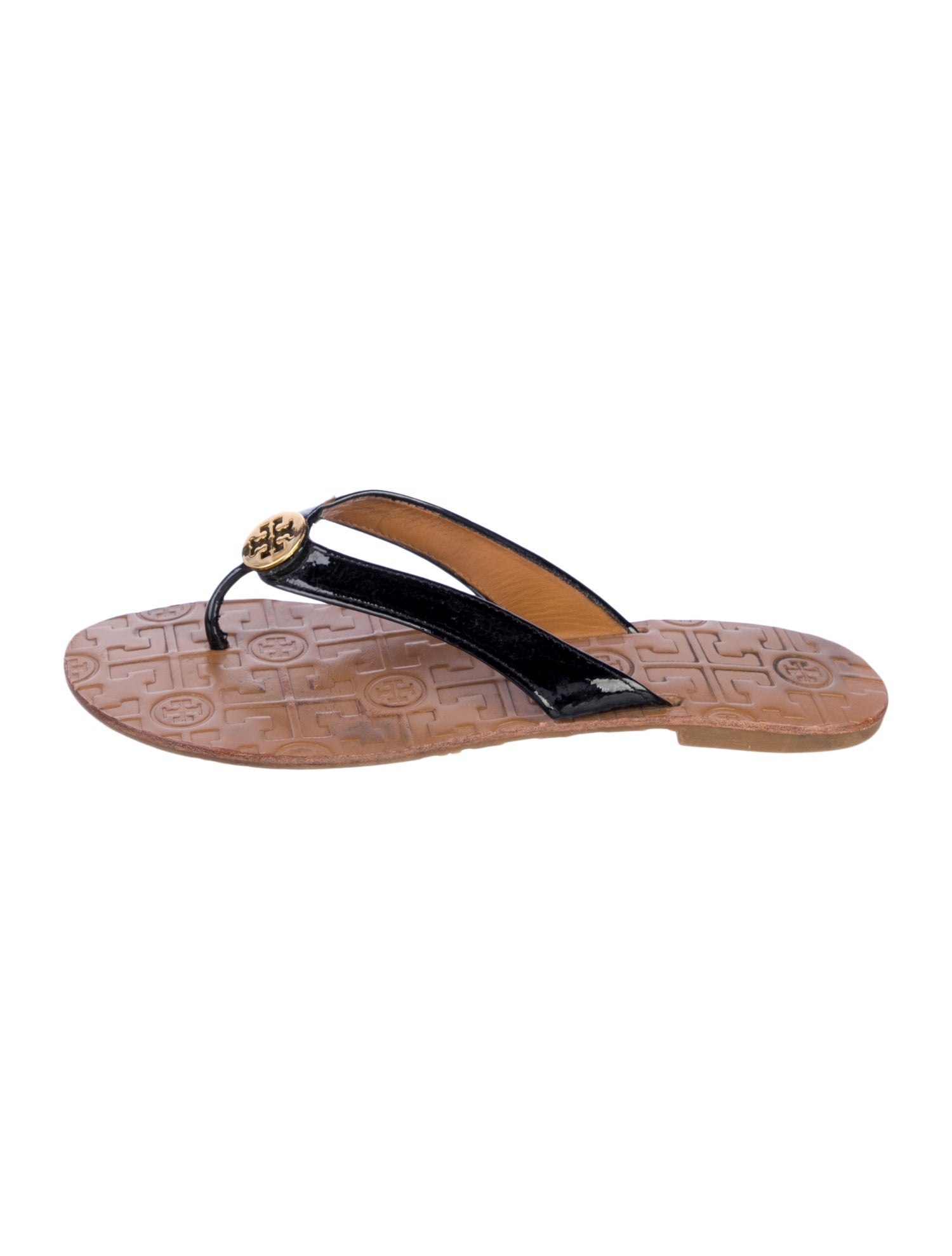 Tory Burch Signature Logo Patent Leather Flip Flops