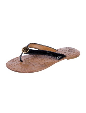 Tory Burch Signature Logo Patent Leather Flip Flops