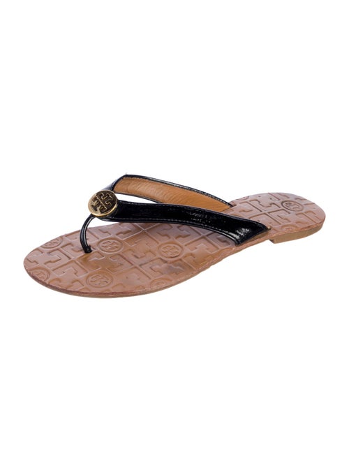 Tory Burch Signature Logo Patent Leather Flip Flops