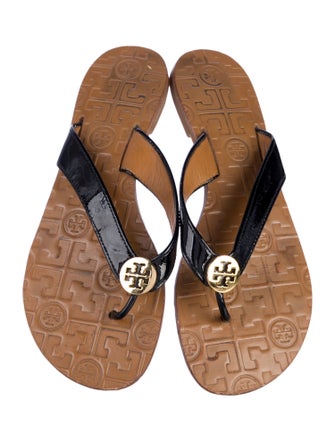 Tory Burch Signature Logo Patent Leather Flip Flops