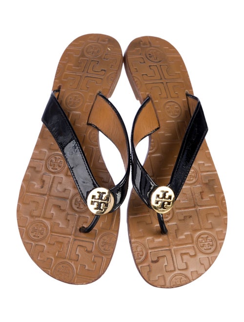 Tory Burch Signature Logo Patent Leather Flip Flops