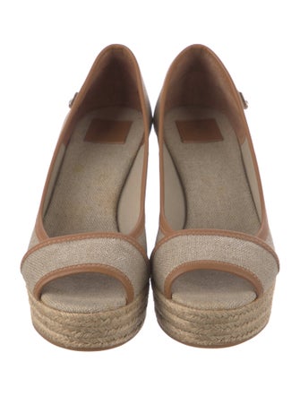 Tory Burch Canvas Leather Trim Embellishment Espadrilles