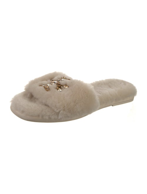 Tory Burch Shearling Crystal Embellishments Slides