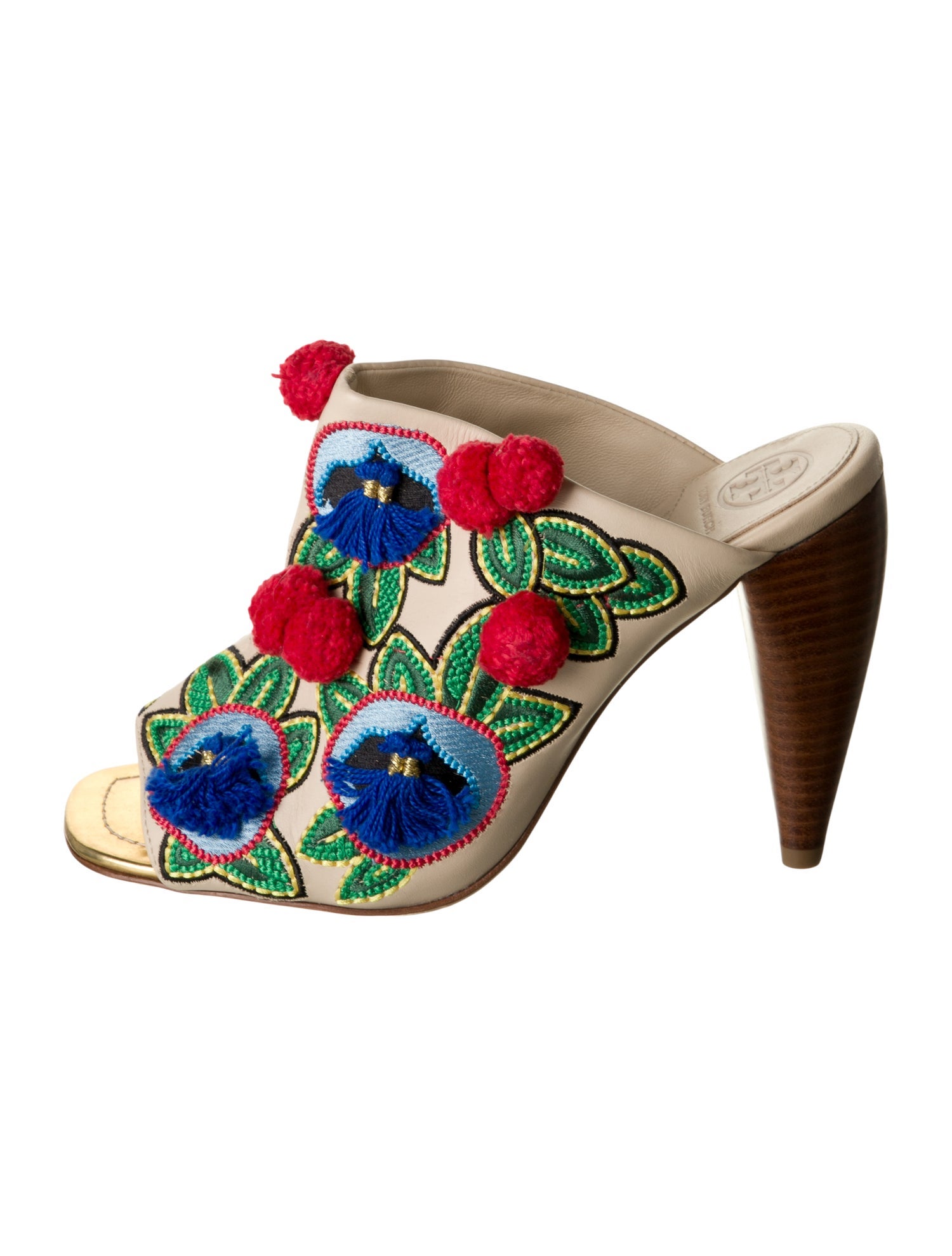 Tory Burch Leather Floral Print Mules