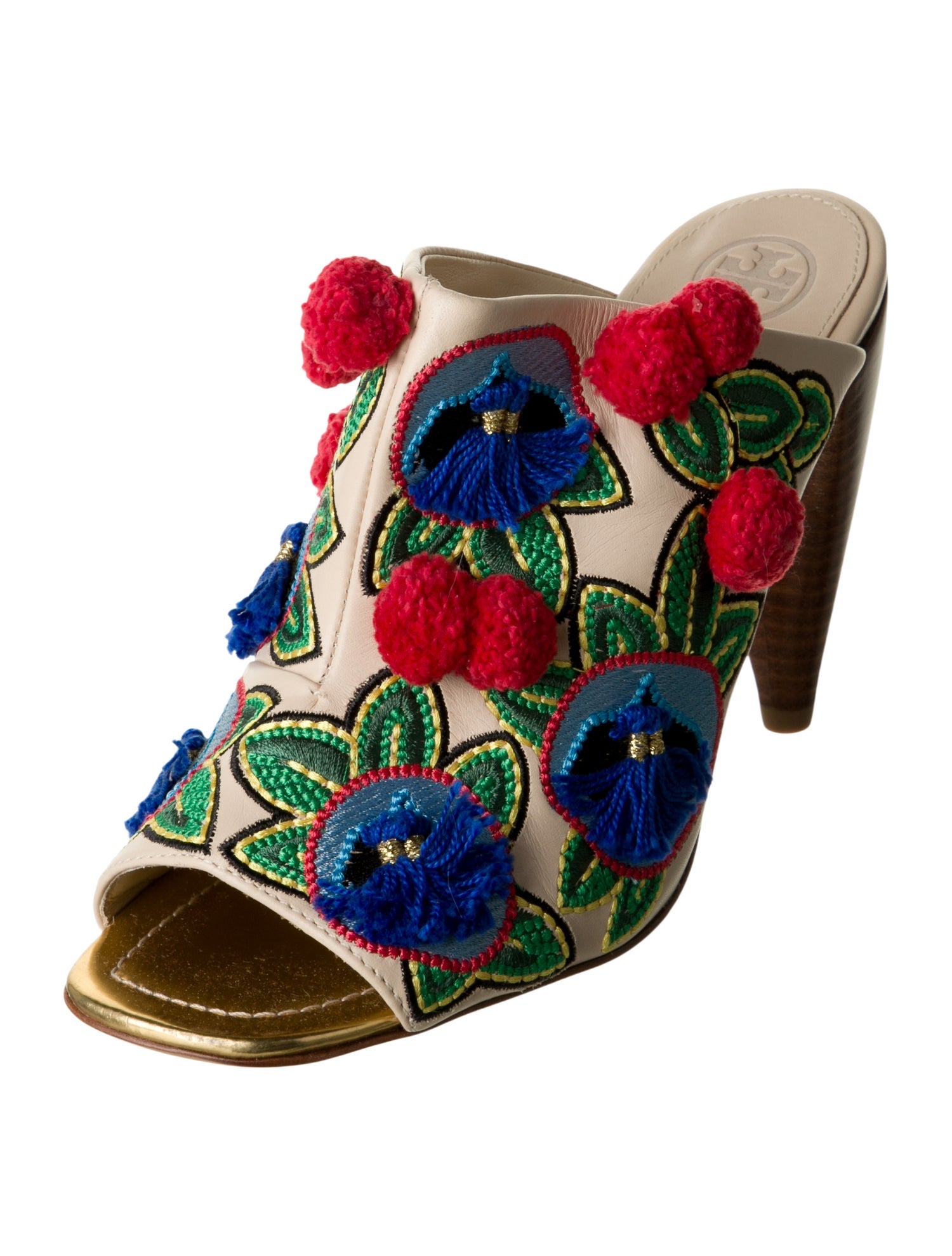 Tory Burch Leather Floral Print Mules