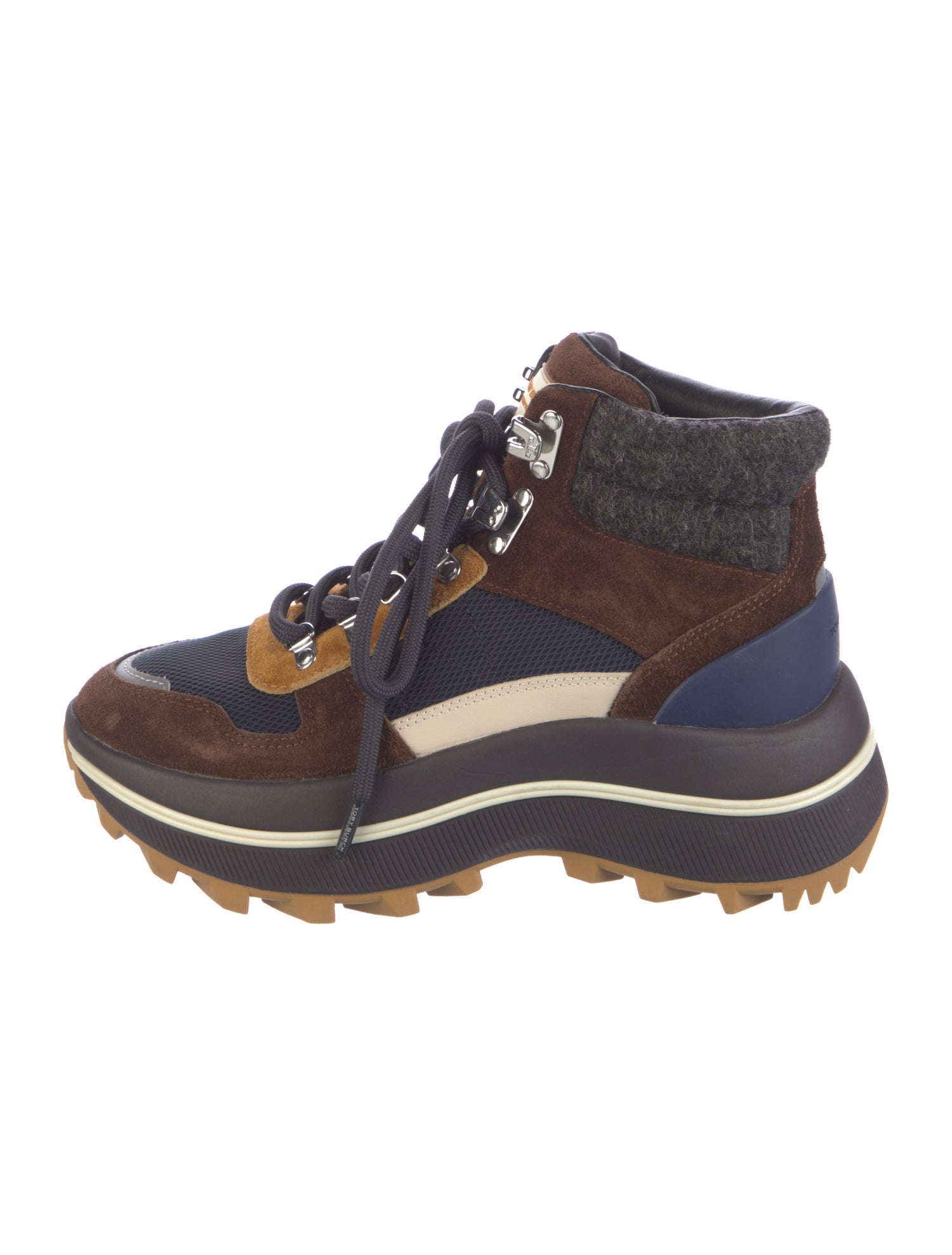 Tory Burch Nylon Colorblock Pattern Wedge Sneakers