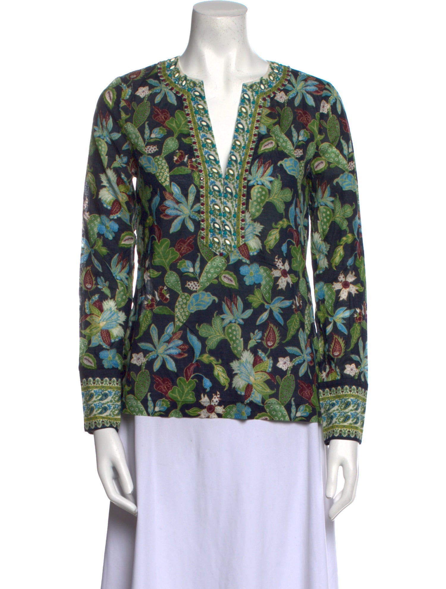 Tory Burch Floral Print V-Neck Blouse