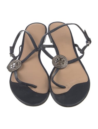 Tory Burch Leather Crystal Embellishments T-Strap Sandals