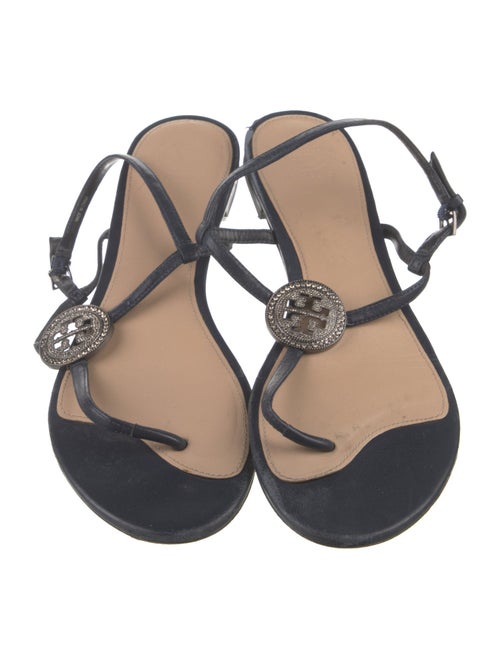 Tory Burch Leather Crystal Embellishments T-Strap Sandals