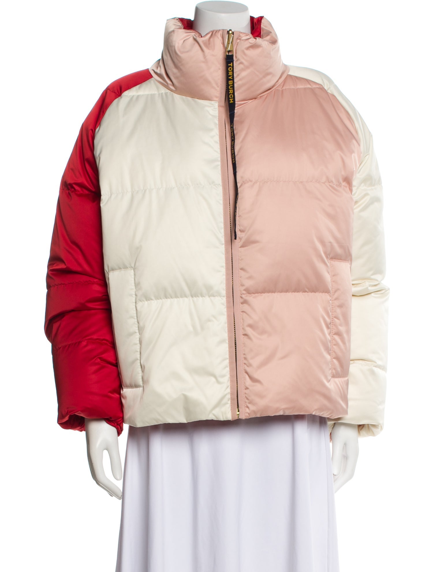 Tory Burch Down Colorblock Pattern Down Coat