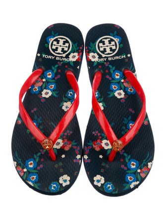 Tory Burch Rubber Floral Print Flip Flops
