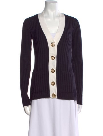 Tory Burch Knitwear Colorblock Pattern V-Neck Sweater S