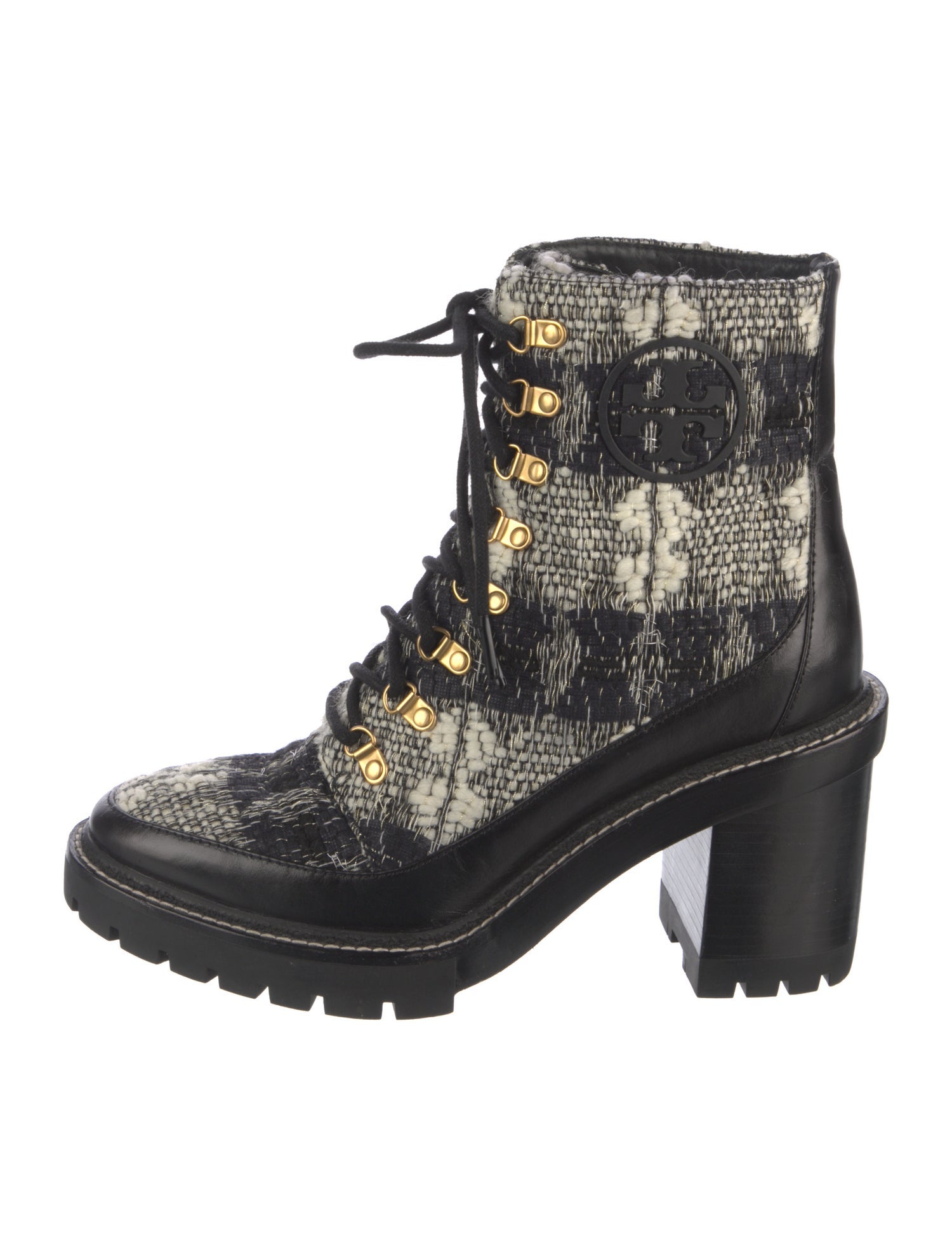 Tory Burch Tweed Printed Combat Boots