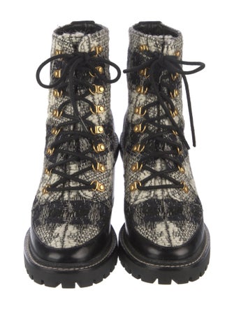 Tory Burch Tweed Printed Combat Boots