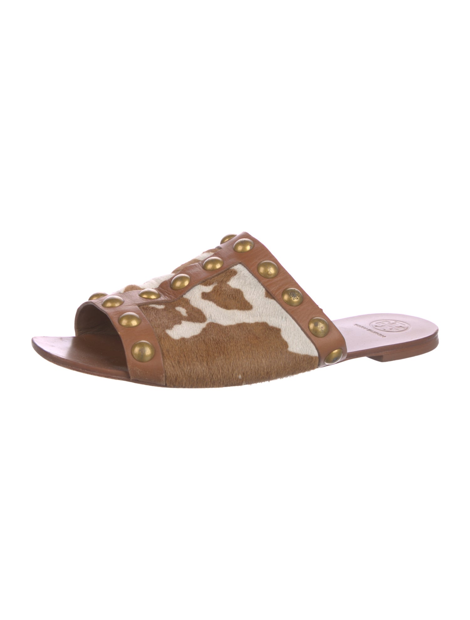 Tory Burch Calf Hair Studded Accents Slides