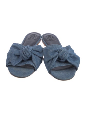 Tory Burch Denim Bow Accents Slides