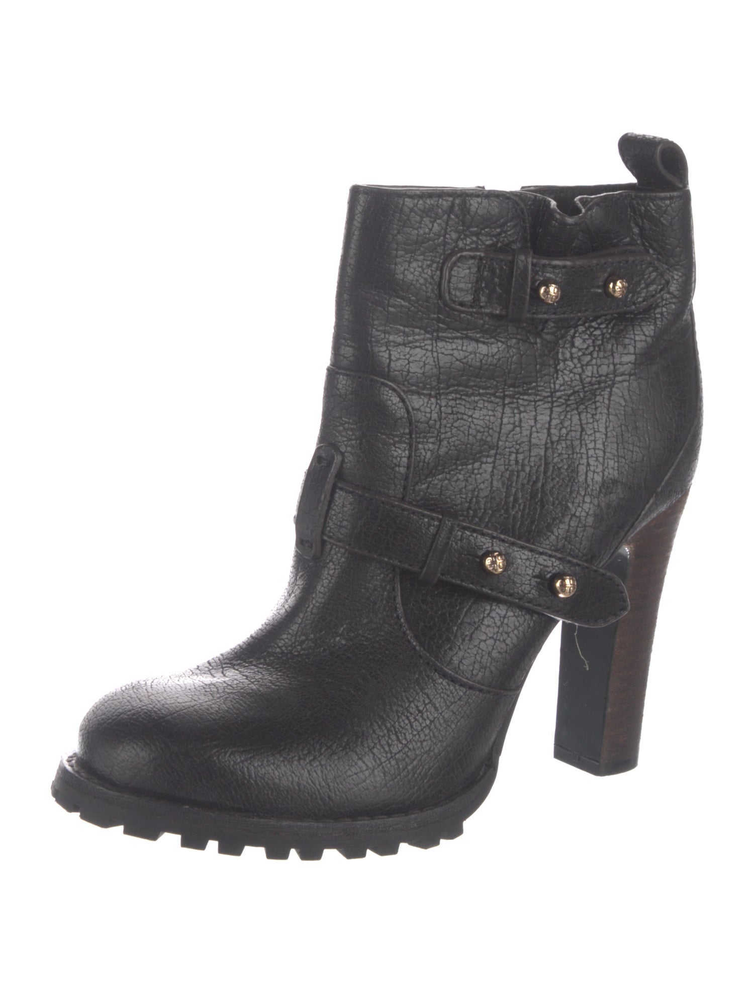 Tory Burch Leather Studded Accents Moto Boots