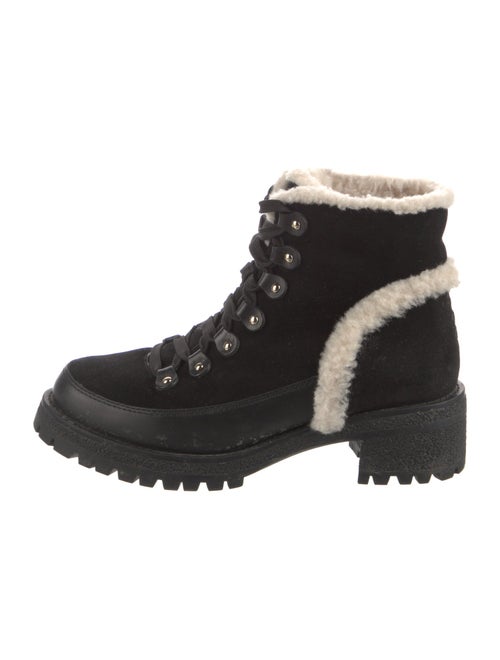 Tory Burch Suede Fur Trim Combat Boots