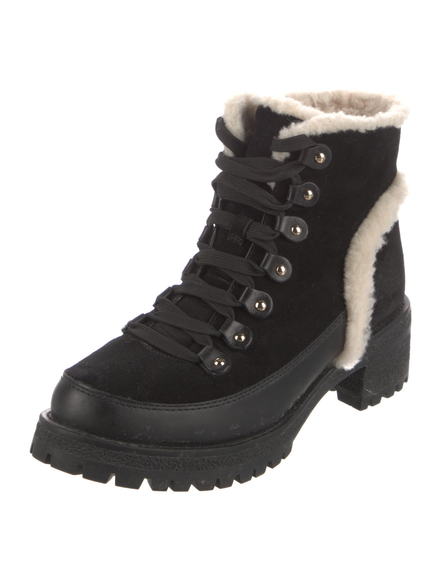 Tory Burch Suede Fur Trim Combat Boots