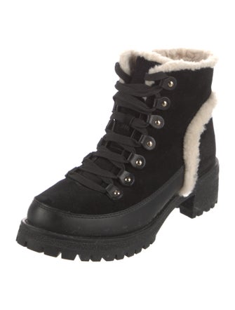 Tory Burch Suede Fur Trim Combat Boots