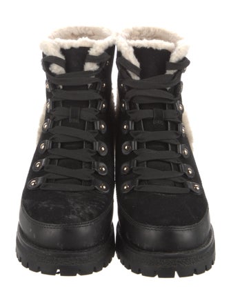 Tory Burch Suede Fur Trim Combat Boots