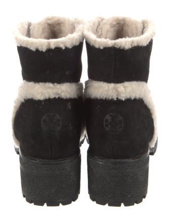Tory Burch Suede Fur Trim Combat Boots