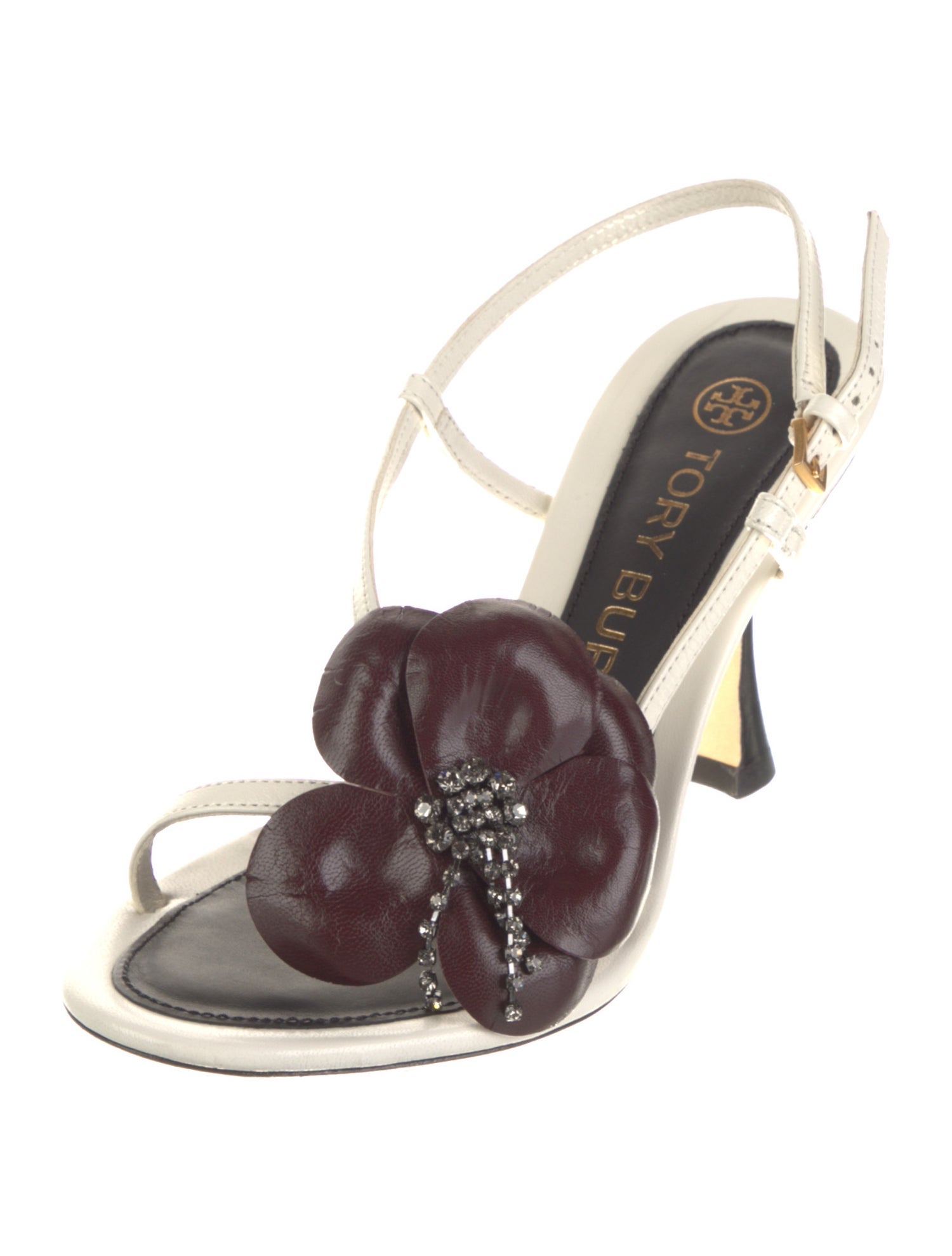 Tory Burch Leather Crystal Embellishments Slingback Sandals