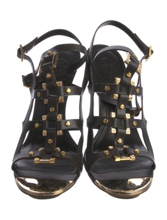 Tory Burch Leather Studded Accents T-Strap Sandals