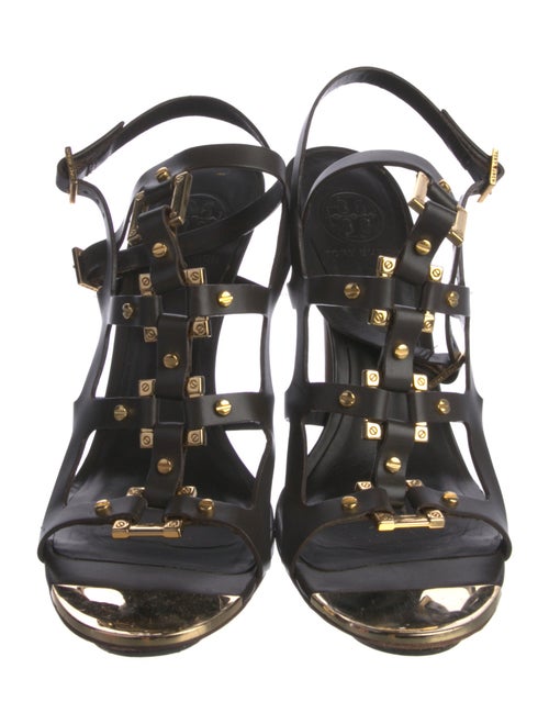 Tory Burch Leather Studded Accents T-Strap Sandals