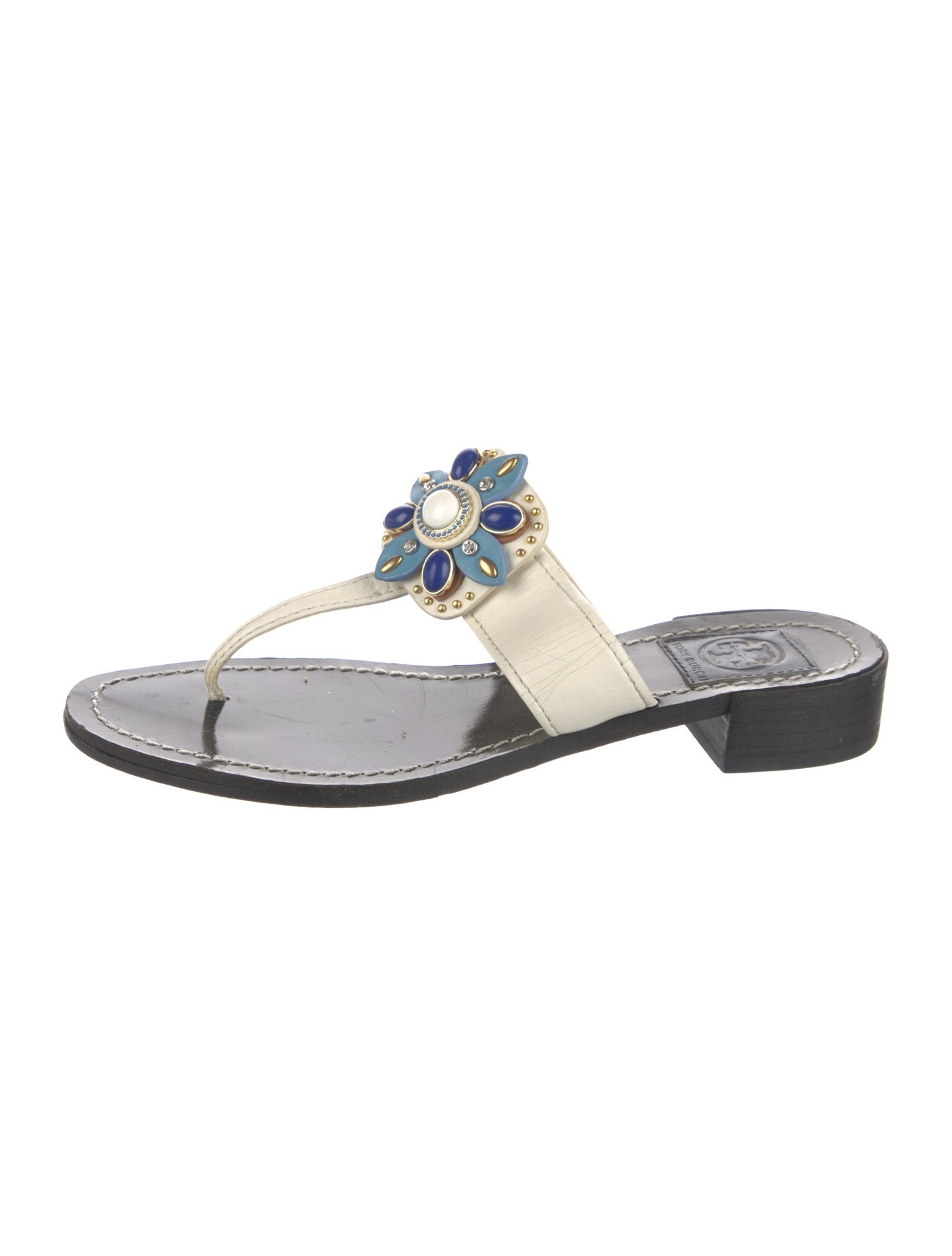 Tory Burch Leather Studded Accents Flip Flops