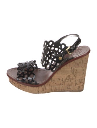 Tory Burch Patent Leather Lasercut Accents Slingback Sandals